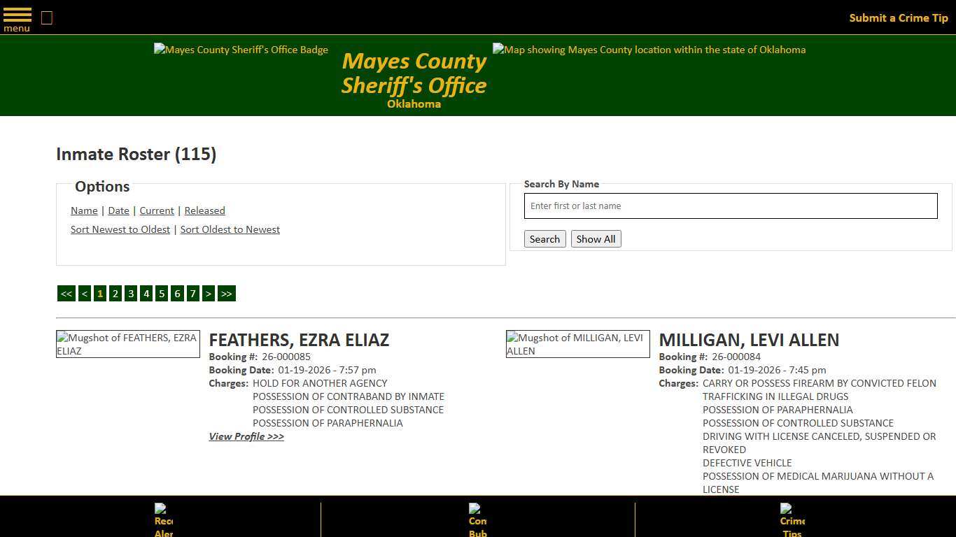 Inmate Roster - Current Inmates Booking Date Descending - Mayes County, OK Sheriff